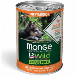 MONGE DOG BWILD CHUNKIES PUPPY konservi kucēniem Pīle mērcē 400g